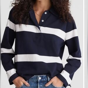 Madewell Rugby Stripe Polo L True Midnight Navy White Stripe NY776 NWOT Sporty